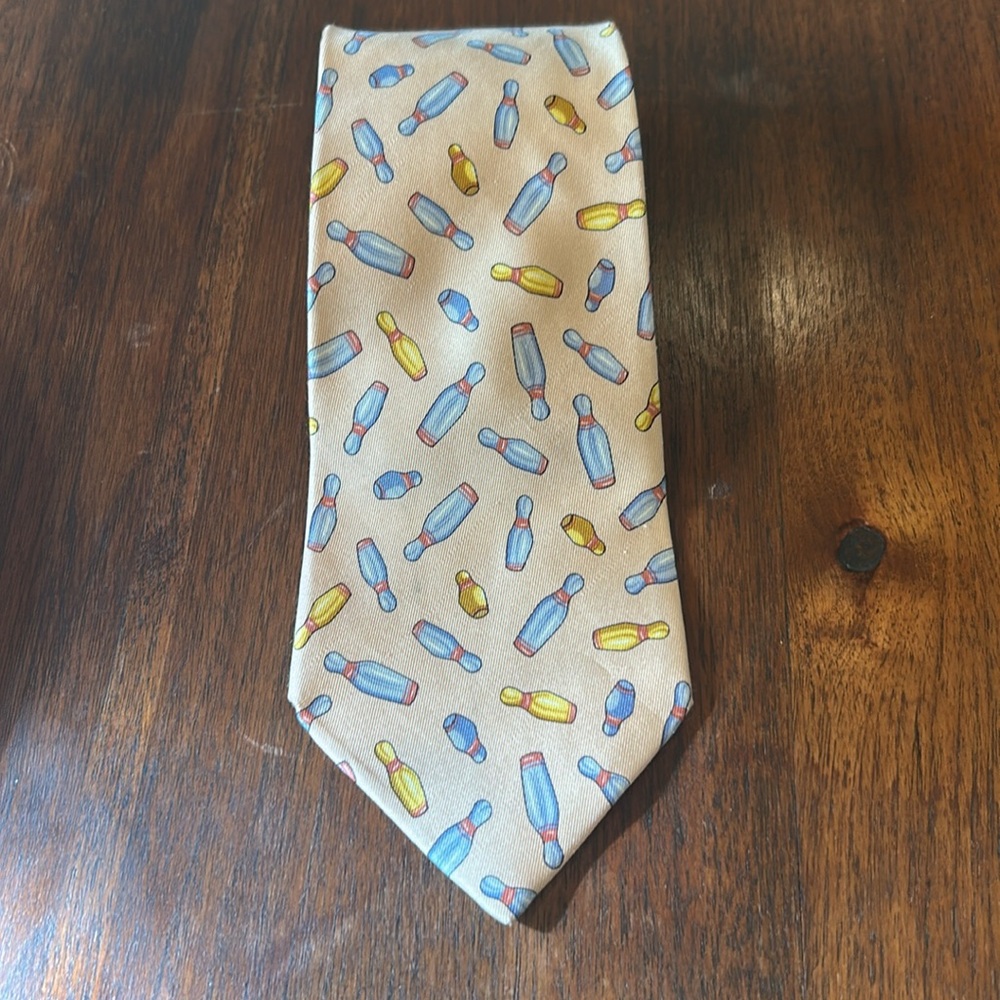 Gucci 100% Silk Bowling Pins Vintage Neck Tie Pink Blue - Picture 11 of 11